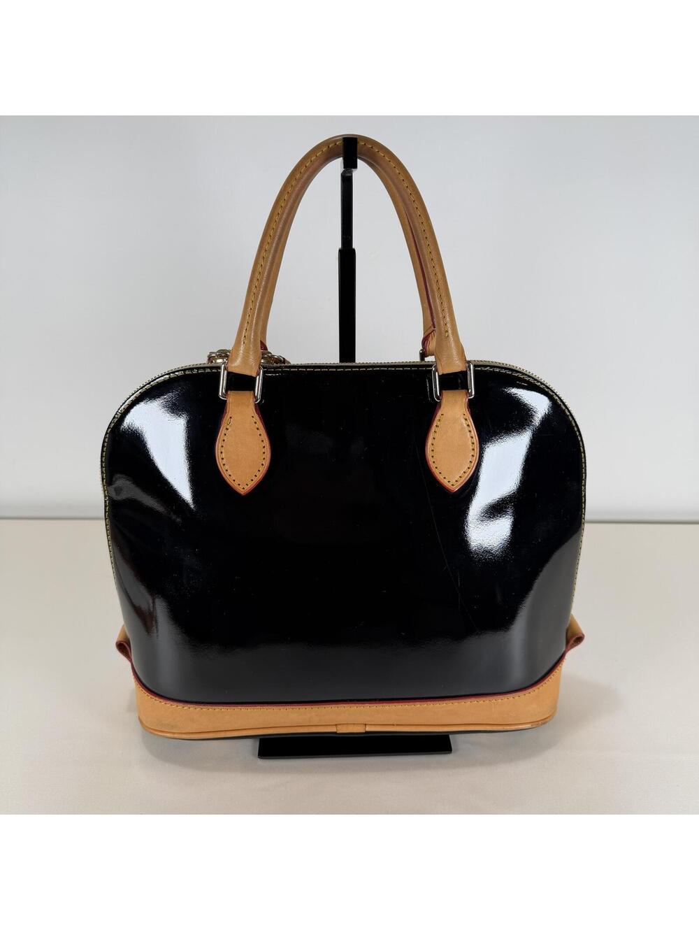 Dooney & Bourke Zip Satchel PV343 Black Patent Leather with Red Interior - Picture 4 of 9